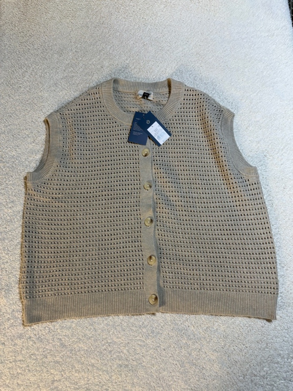 Beige Knit Sweater Vest Button Front Neutral Layering NWT - Picture 1 of 4